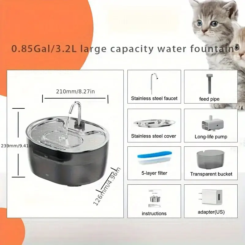 3.2L Eco-Friendly Anti-Splash Automatic Bowl Feeder Durable Stainless Steel PP Modern for Wholesale & OEM Programs detail