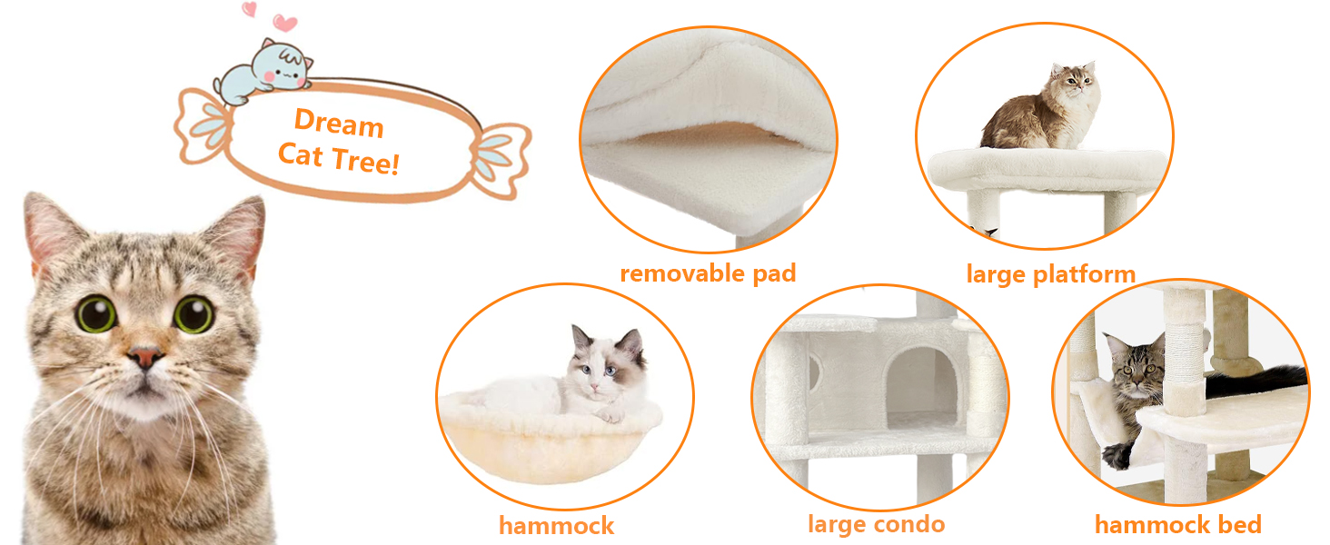 68 Inches Large Tall Cat Tree Tower Multi-Level Design Indoor Cat Condo Removable Pad for Wholesale & OEM Programs detail