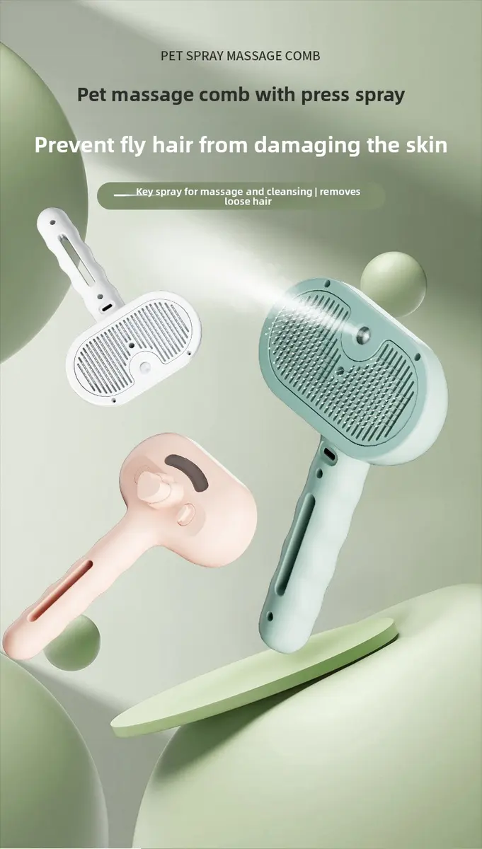 ABS Pet Spray Comb One-Button Spray Cat Grooming Massage Hair Cleaning Tool Wave Handle Spray Comb for Wholesale & OEM Programs detail