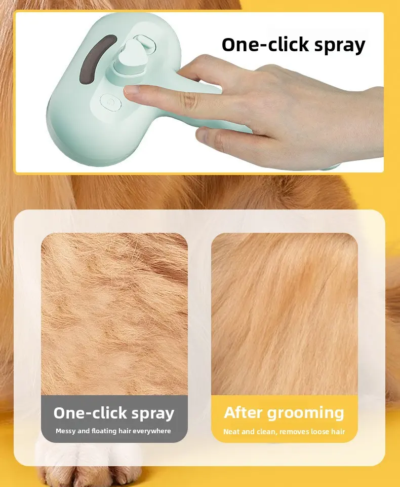 ABS Pet Spray Comb One-Button Spray Cat Grooming Massage Hair Cleaning Tool Wave Handle Spray Comb for Wholesale & OEM Programs detail