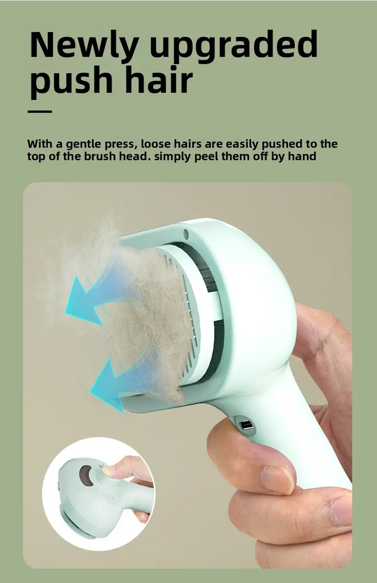 ABS Pet Spray Comb One-Button Spray Cat Grooming Massage Hair Cleaning Tool Wave Handle Spray Comb for Wholesale & OEM Programs detail