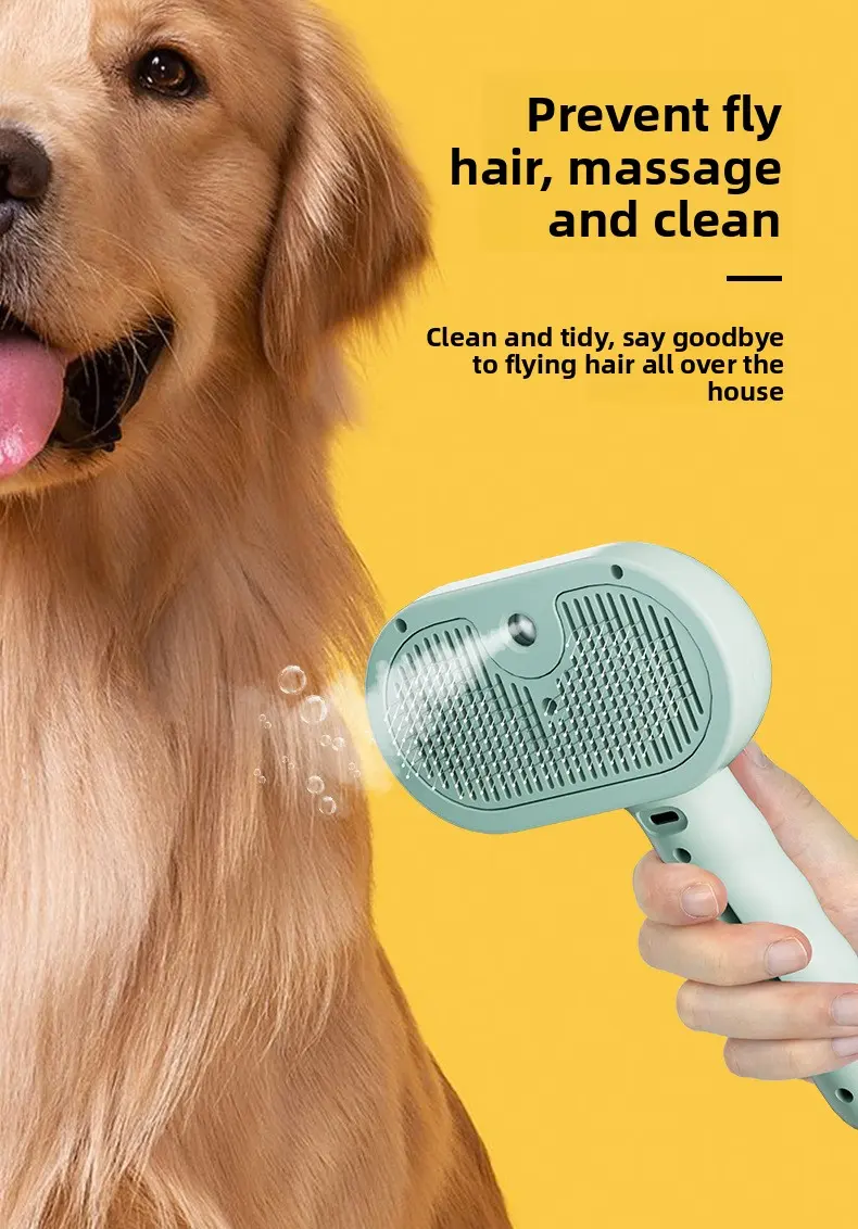 ABS Pet Spray Comb One-Button Spray Cat Grooming Massage Hair Cleaning Tool Wave Handle Spray Comb for Wholesale & OEM Programs detail