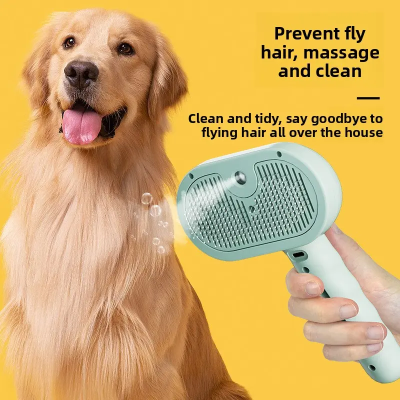 ABS Pet Spray Comb One-Button Spray Cat Grooming Massage Hair Cleaning Tool Wave Handle Spray Comb for Wholesale & OEM Programs