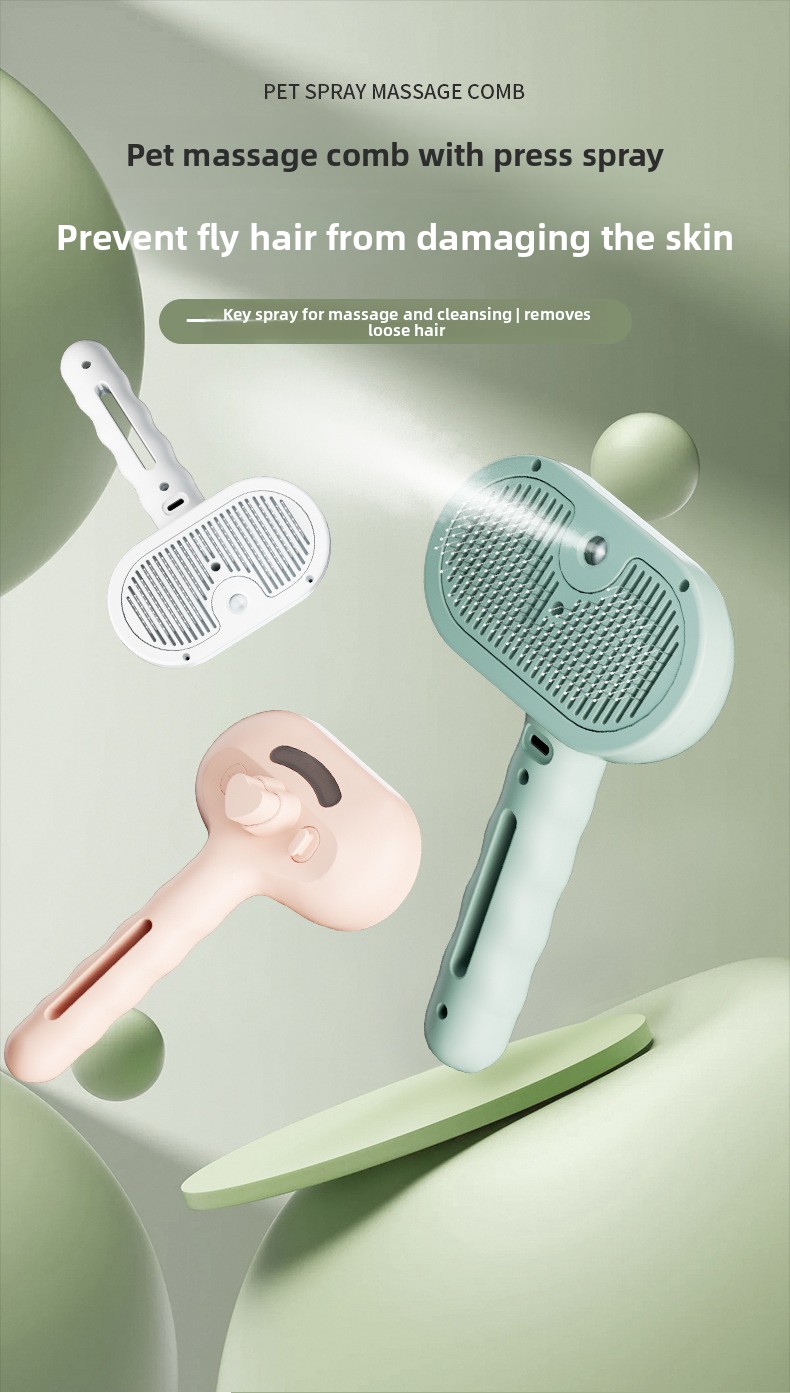 ABS Pet Spray Comb One-Button Spray Cat Grooming Massage Hair Cleaning Tool Wave Handle Spray Comb for Wholesale & OEM Programs detail