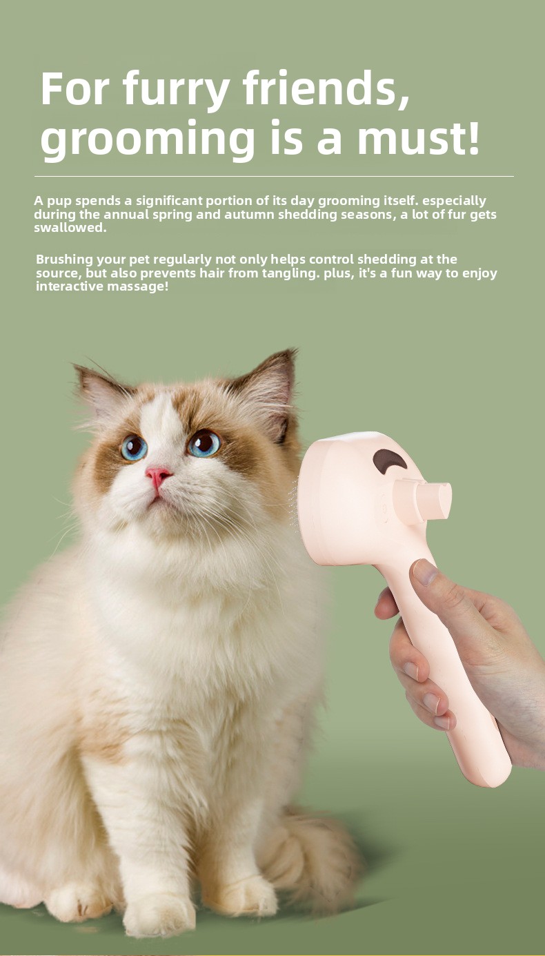 ABS Pet Spray Comb One-Button Spray Cat Grooming Massage Hair Cleaning Tool Wave Handle Spray Comb for Wholesale & OEM Programs detail