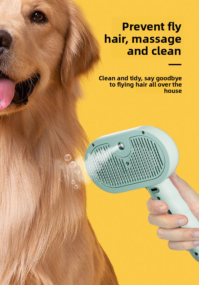 ABS Pet Spray Comb One-Button Spray Cat Grooming Massage Hair Cleaning Tool Wave Handle Spray Comb for Wholesale & OEM Programs detail