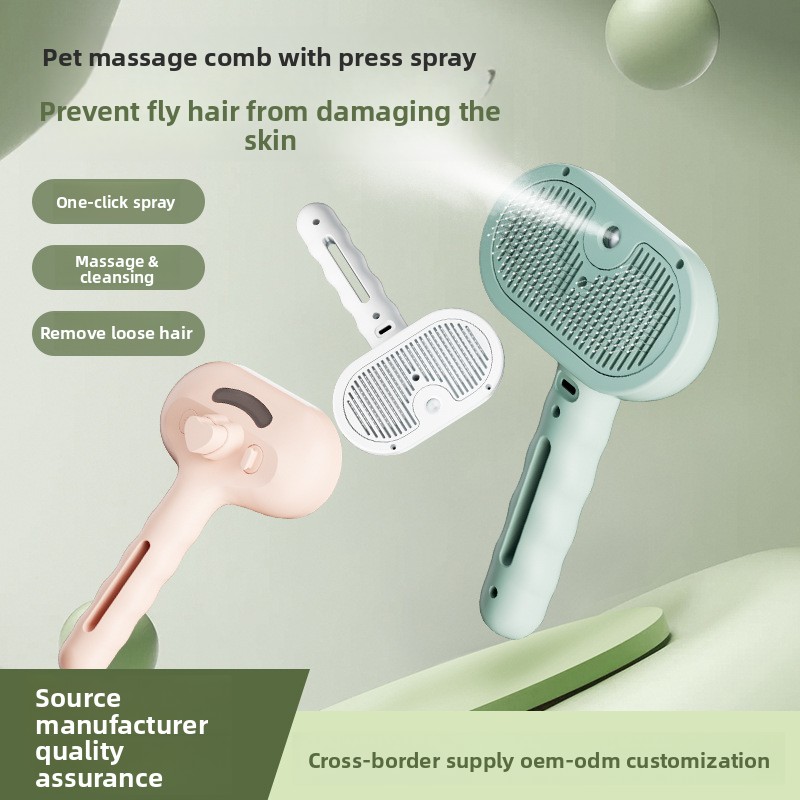 ABS Pet Spray Comb One-Button Spray Cat Grooming Massage Hair Cleaning Tool Wave Handle Spray Comb for Wholesale & OEM Programs view 3