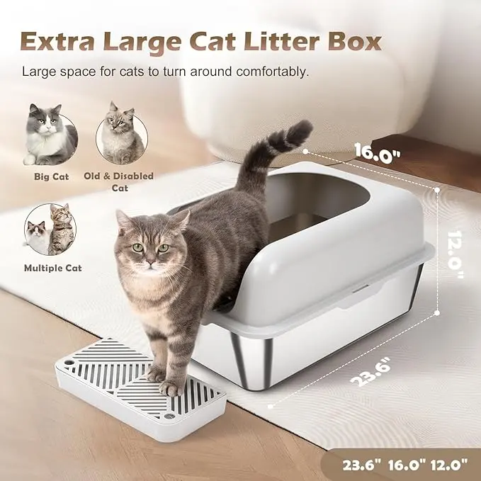 Oversized Anti-Splash Deepened Semi-Closed Cat Toilet High Fence Stainless Steel for Cats for Wholesale & OEM Programs detail