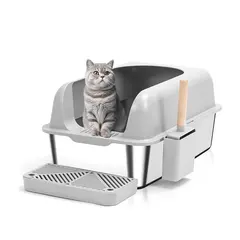 Oversized Anti-Splash Deepened Semi-Closed Cat Toilet High Fence Stainless Steel for Cats for Wholesale & OEM Programs view 1