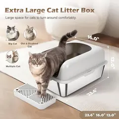 Oversized Anti-Splash Deepened Semi-Closed Cat Toilet High Fence Stainless Steel for Cats for Wholesale & OEM Programs view 5