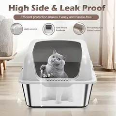 Oversized Anti-Splash Deepened Semi-Closed Cat Toilet High Fence Stainless Steel for Cats for Wholesale & OEM Programs view 6