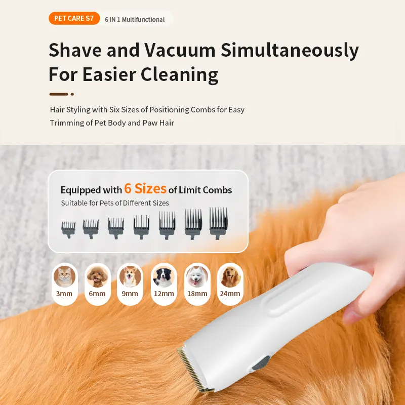 Automatic Charge Pet Hair Clipper Suction Vacuum Low Noise Cat Dog Shedding Grooming for Wholesale & OEM Programs detail