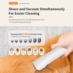 Automatic Charge Pet Hair Clipper Suction Vacuum Low Noise Cat Dog Shedding Grooming for Wholesale & OEM Programs view 4