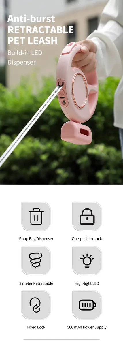 Custom Nylon Automatic Retractable Pet Dog Leash Cute & Modern Style CW-04 for Dogs for Wholesale & OEM Programs detail