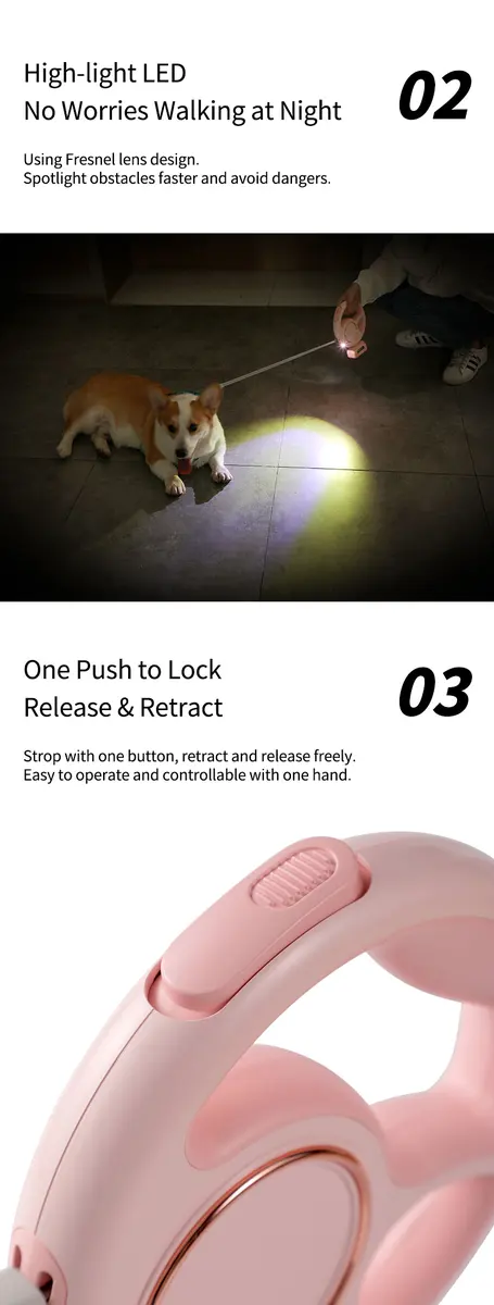 Custom Nylon Automatic Retractable Pet Dog Leash Cute & Modern Style CW-04 for Dogs for Wholesale & OEM Programs detail