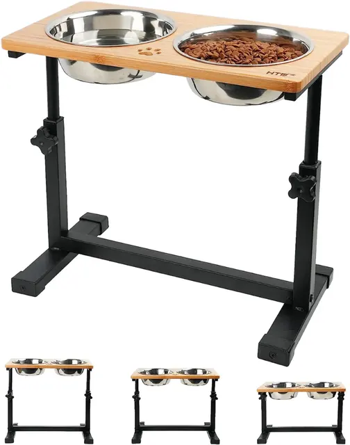 Adjustable Universal Bamboo Cat Bowl Rack Elevated Wooden Food Storage Feeder Bowls for Small Animals for Wholesale & OEM Programs