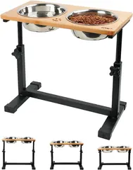 Adjustable Universal Bamboo Cat Bowl Rack Elevated Wooden Food Storage Feeder Bowls for Small Animals for Wholesale & OEM Programs view 1