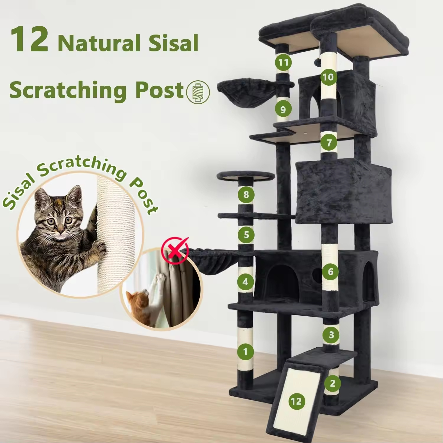 Cheap Multilevel Dark Gray Modern Wood Cat Tree Tower Platform Large Wide Base Condo for Wholesale & OEM Programs detail