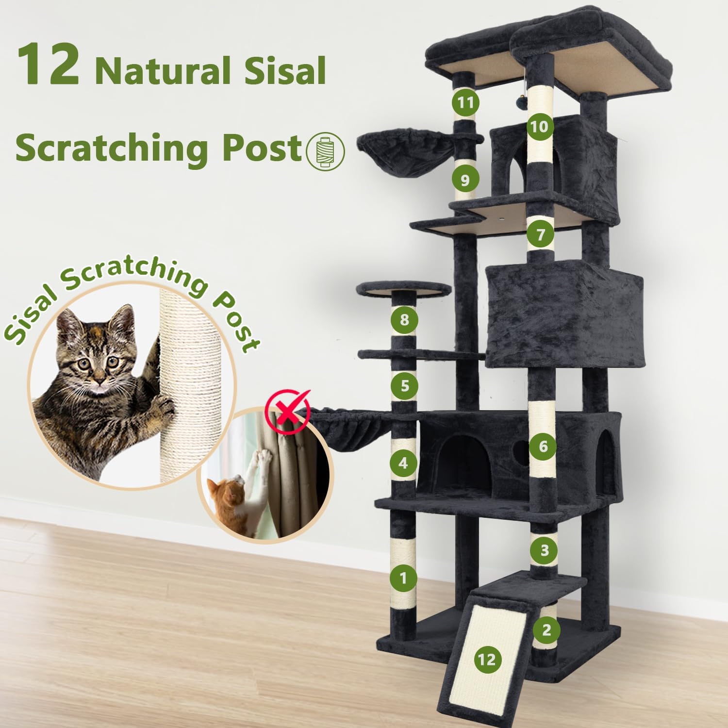 Cheap Multilevel Dark Gray Modern Wood Cat Tree Tower Platform Large Wide Base Condo for Wholesale & OEM Programs view 5
