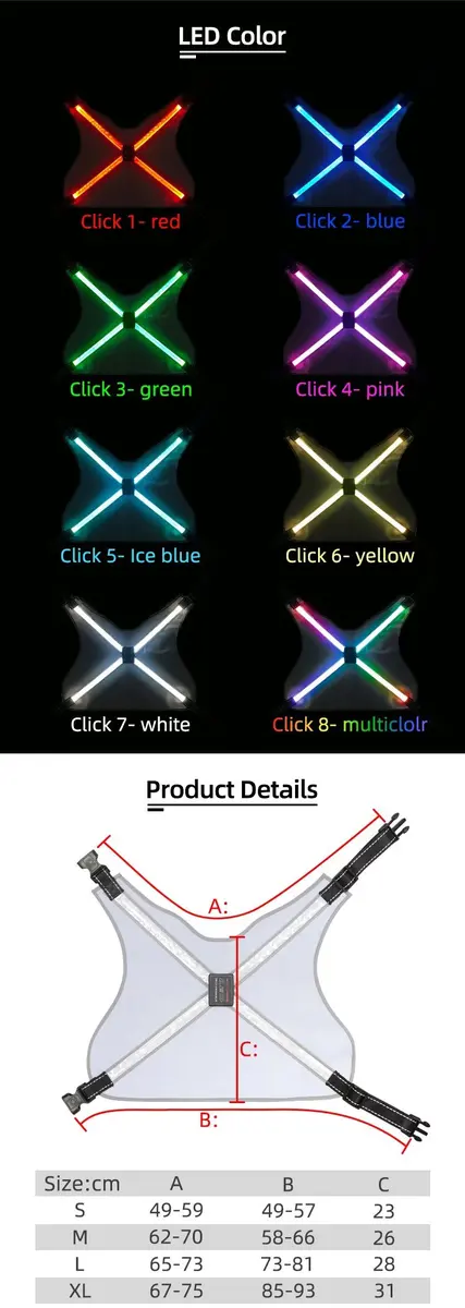 Factory Modern Striped Spring Polyester Reflective LED Dog Harness 8-color LEDs for Dogs for Wholesale & OEM Programs detail