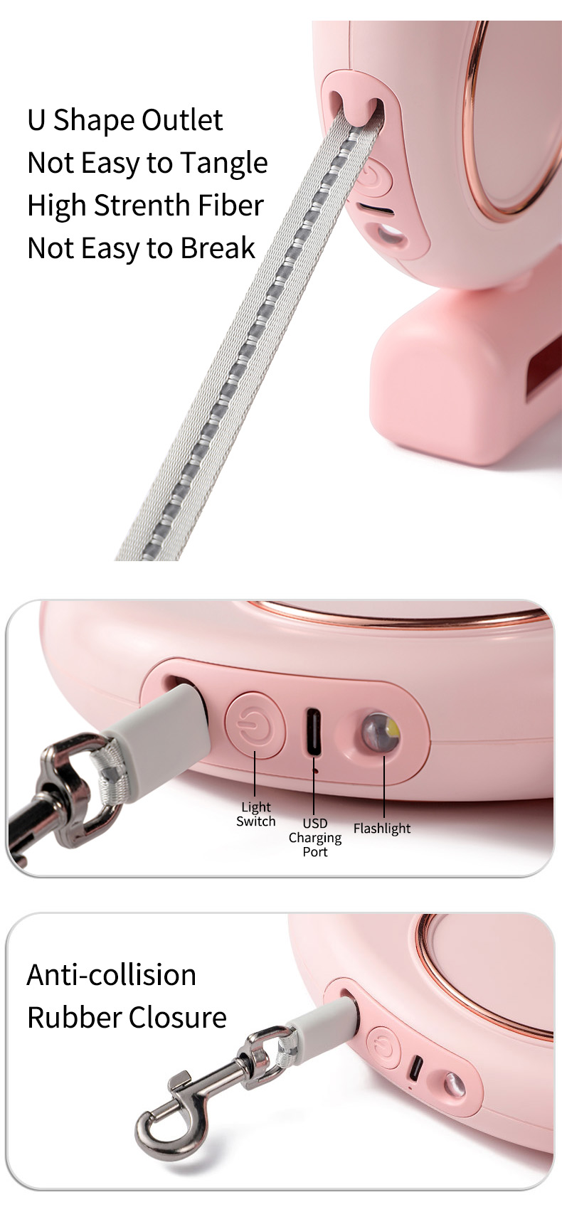 Custom Nylon Automatic Retractable Pet Dog Leash Cute & Modern Style CW-04 for Dogs for Wholesale & OEM Programs detail