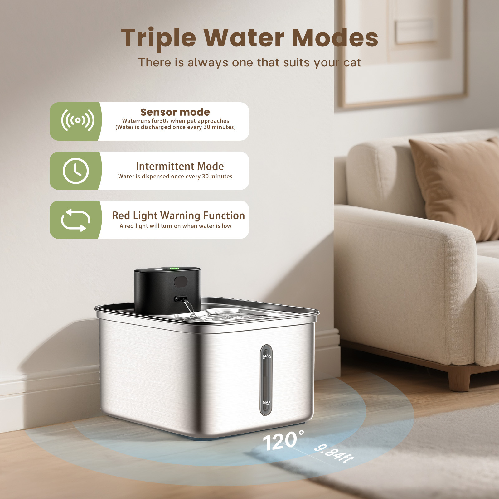 Eco-Friendly Stainless Steel Pet Water Fountain 3.5L Large Capacity Automatic for Small Animals for Wholesale & OEM Programs detail