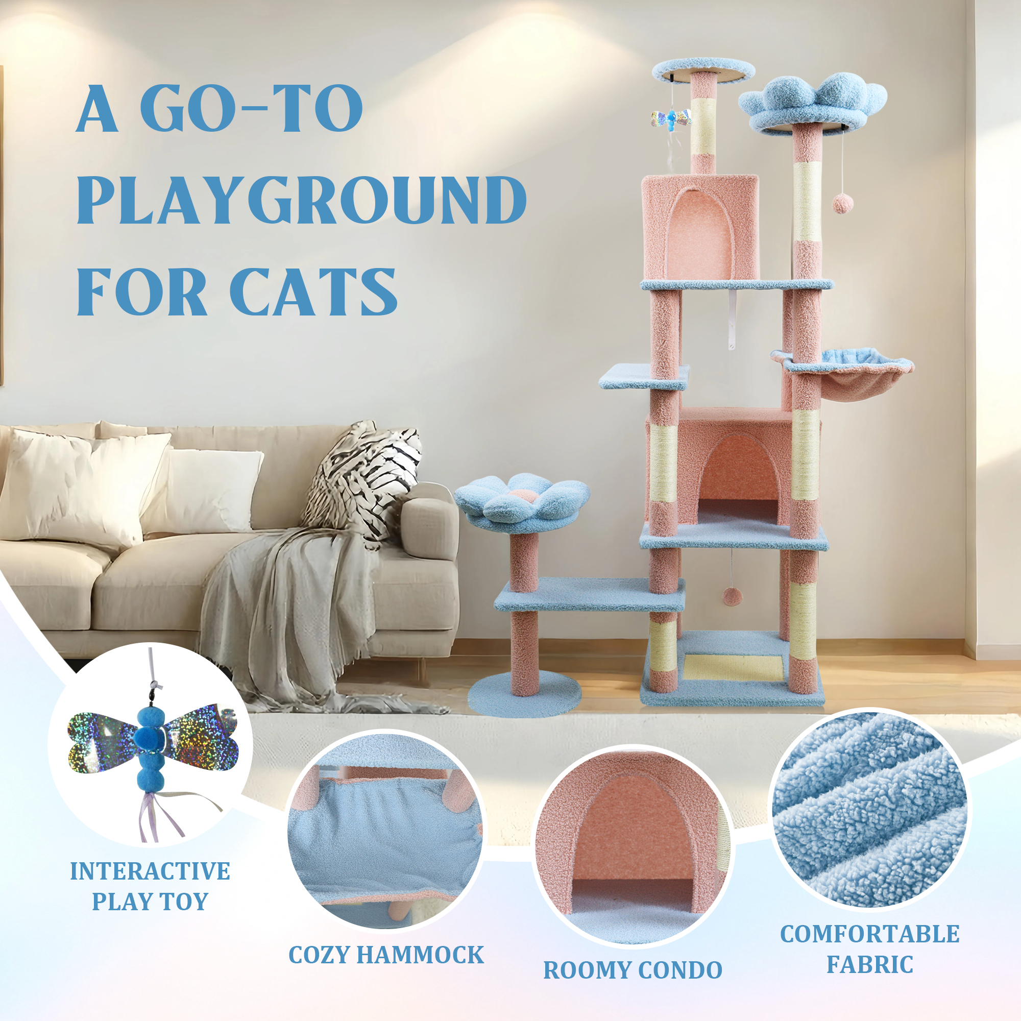 Factory Luxury Wood Fabric Cat Tree Pet Tower JRCT135 for Cats for Wholesale & OEM Programs view 2