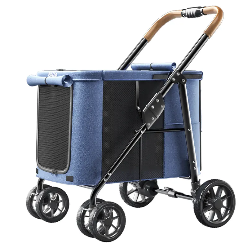 4-Wheel Foldable Eco-friendly Oxford & Steel Fabric Pet Trolley Stroller LD07-M for Dogs for Wholesale & OEM Programs detail