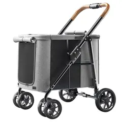 4-Wheel Foldable Eco-friendly Oxford & Steel Fabric Pet Trolley Stroller LD07-M for Dogs for Wholesale & OEM Programs view 2