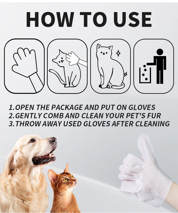 High Quality Soft Non-Woven Pet Cleaning Gloves Dog Cat Wash-Free Wet Wipes 15x15cm for Dogs for Wholesale & OEM Programs detail