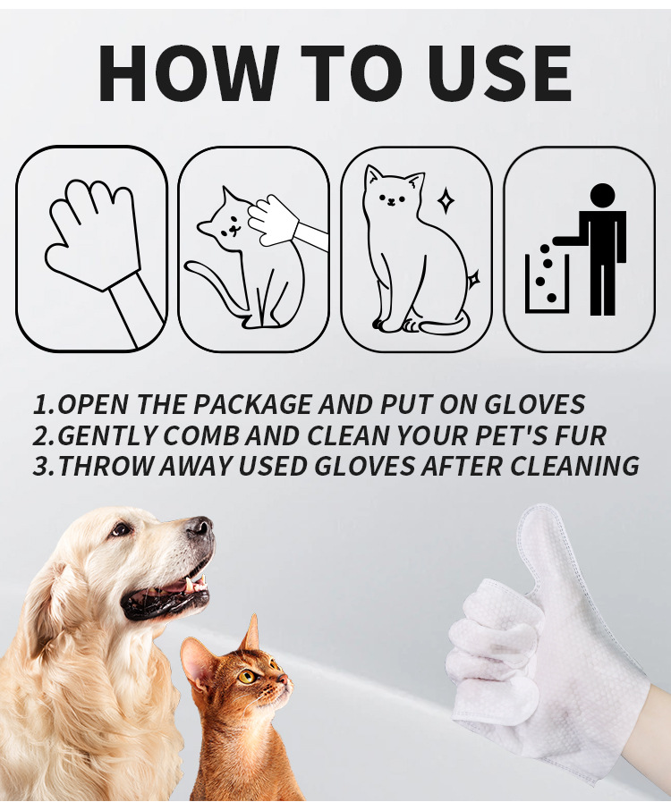 High Quality Soft Non-Woven Pet Cleaning Gloves Dog Cat Washable Wet Wipes 15x15cm 6 for Wholesale & OEM Programs detail