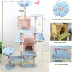 71-Inch Tall Blue Cat Tree Large Tower JRCT135 for Cats for Wholesale & OEM Programs view 5