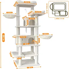 68 Inches Large Tall Cat Tree Tower Multi-Level Design Indoor Cat Condo Removable Pad for Wholesale & OEM Programs view 5