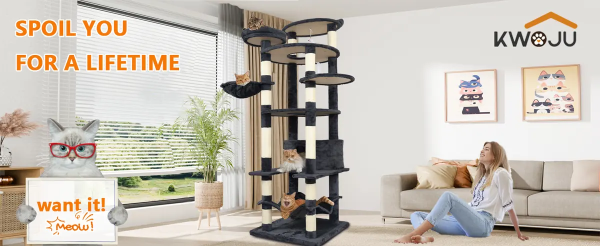 Tall 78.8in Dark Gray Cat Tree Multilevel Cat Tower Large Platform Wide Base Adult for Cats for Wholesale & OEM Programs detail