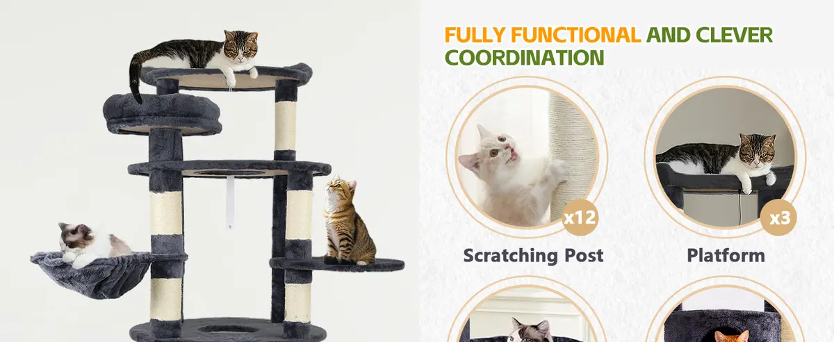 Tall 78.8in Dark Gray Cat Tree Multilevel Cat Tower Large Platform Wide Base Adult for Cats for Wholesale & OEM Programs detail