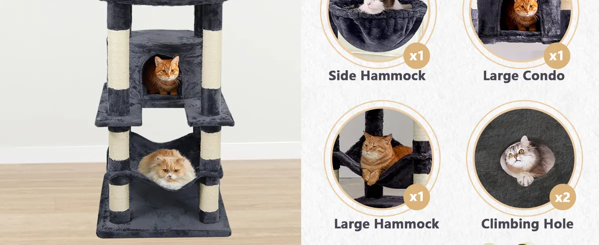 Tall 78.8in Dark Gray Cat Tree Multilevel Cat Tower Large Platform Wide Base Adult for Cats for Wholesale & OEM Programs detail