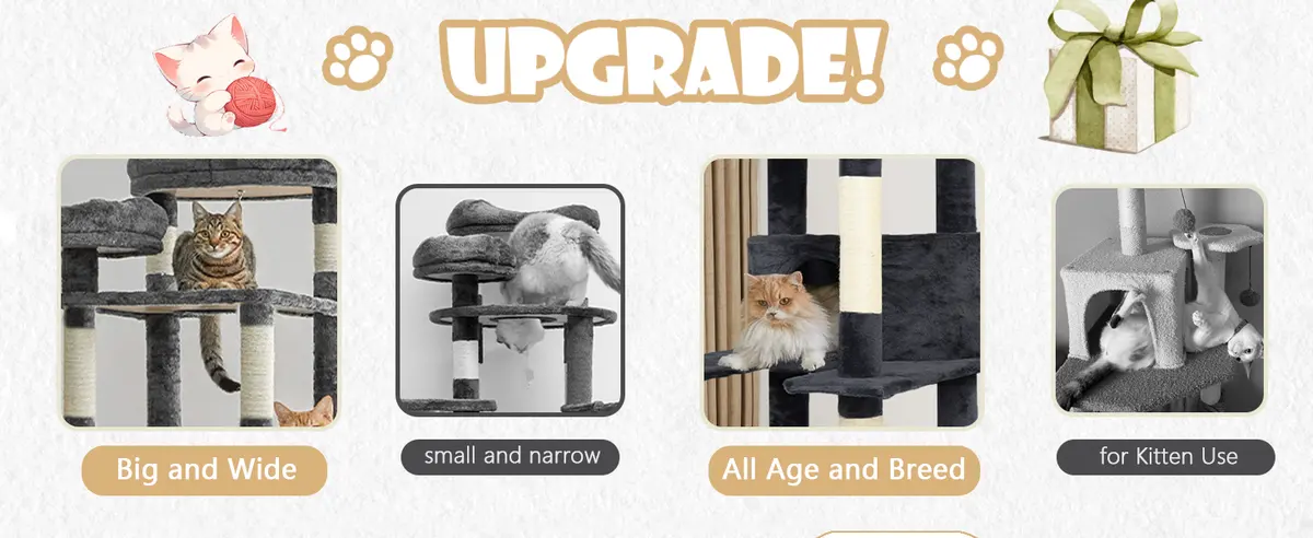 Tall 78.8in Dark Gray Cat Tree Multilevel Cat Tower Large Platform Wide Base Adult for Cats for Wholesale & OEM Programs detail
