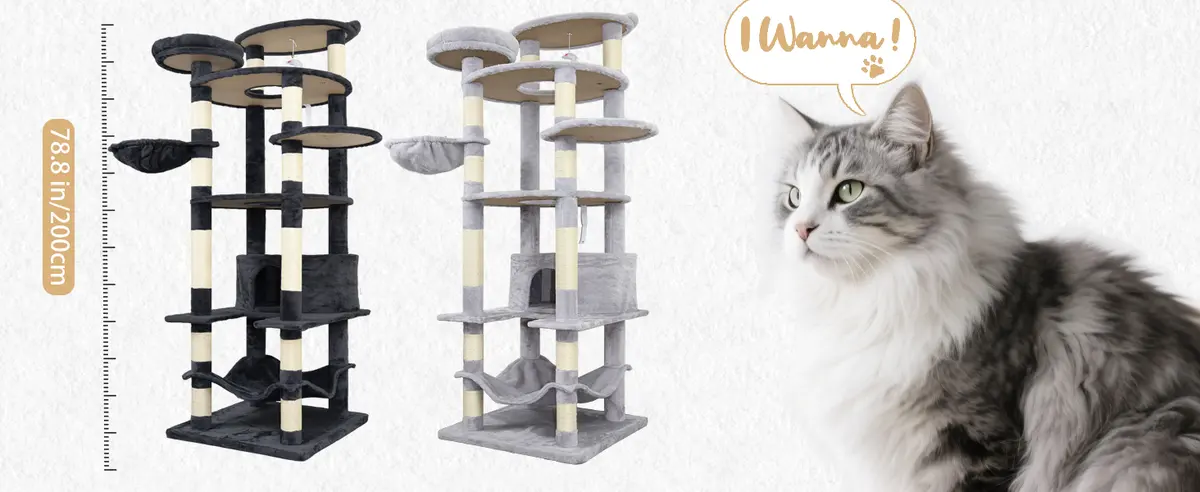 Tall 78.8in Dark Gray Cat Tree Multilevel Cat Tower Large Platform Wide Base Adult for Cats for Wholesale & OEM Programs detail