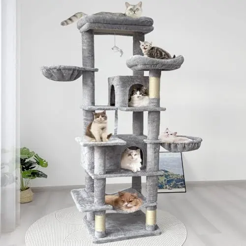Tall 78.8in Dark Gray Cat Tree Multilevel Cat Tower Large Platform Wide Base Adult for Cats for Wholesale & OEM Programs detail