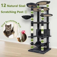 Tall 78.8in Dark Gray Cat Tree Multilevel Cat Tower Large Platform Wide Base Adult for Cats for Wholesale & OEM Programs view 4