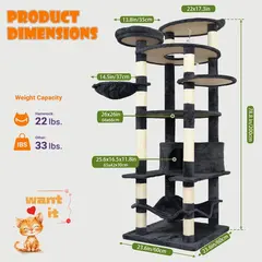 Tall 78.8in Dark Gray Cat Tree Multilevel Cat Tower Large Platform Wide Base Adult for Cats for Wholesale & OEM Programs view 5