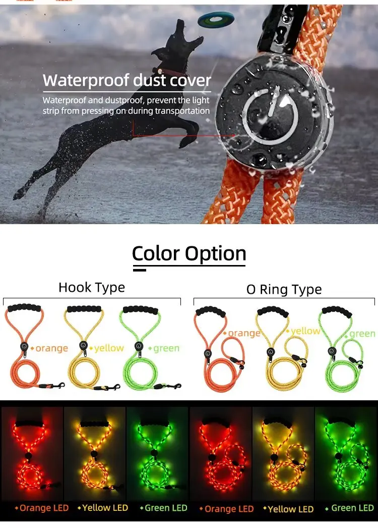LED Light-Up Dog Leash Night Use Protective Sporty Glow-in-the-Dark Polyester Rope for Cats for Wholesale & OEM Programs detail