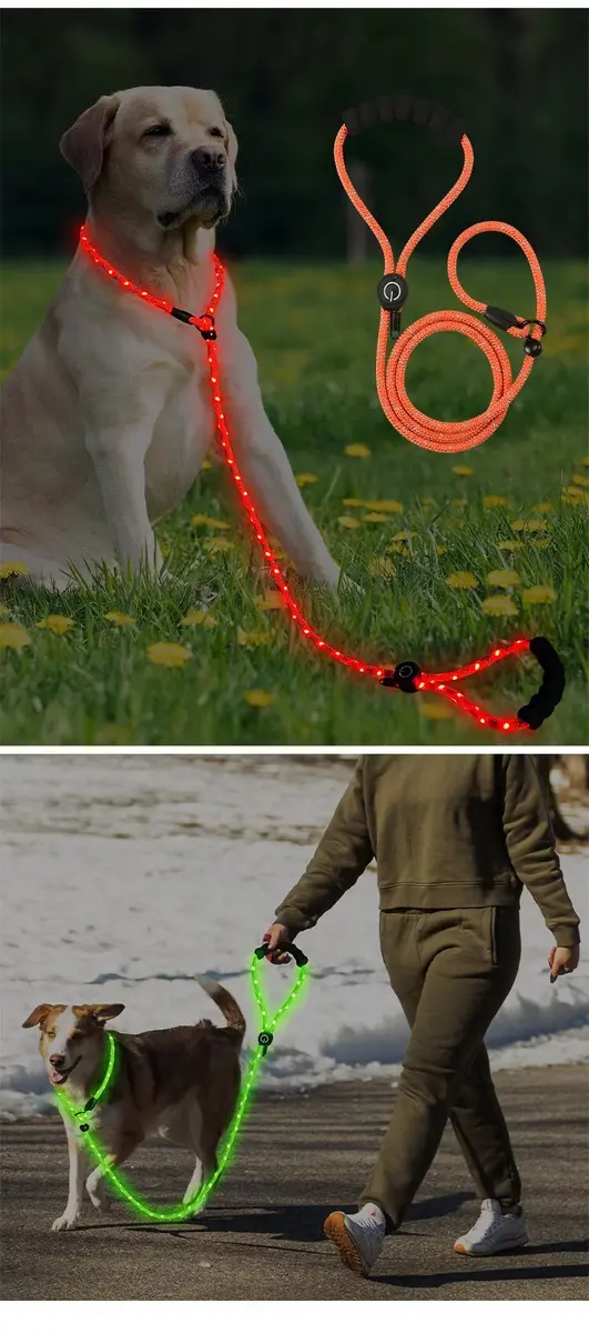 LED Light-Up Dog Leash Night Use Protective Sporty Glow-in-the-Dark Polyester Rope for Cats for Wholesale & OEM Programs detail