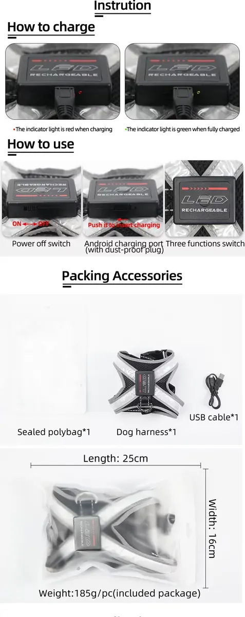 Newly Designed LED Dog Vest Harness Light Emitting CD1112 for Dogs for Wholesale & OEM Programs detail