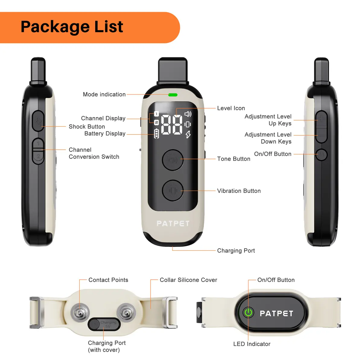 LED Screen IPX7 Waterproof 600M Control Distance Shock Beep Vibration Levels 2 for Dogs for Wholesale & OEM Programs detail