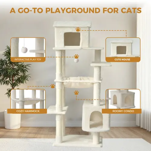 Manufacturer Custom Luxury High Quality Modern Large Light Gray Plush Cat Tree Tower for Wholesale & OEM Programs detail