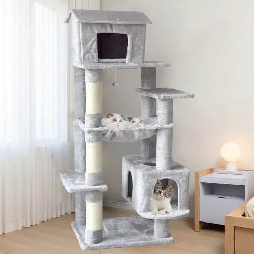 Manufacturer Custom Luxury High Quality Modern Large Light Gray Plush Cat Tree Tower for Wholesale & OEM Programs detail