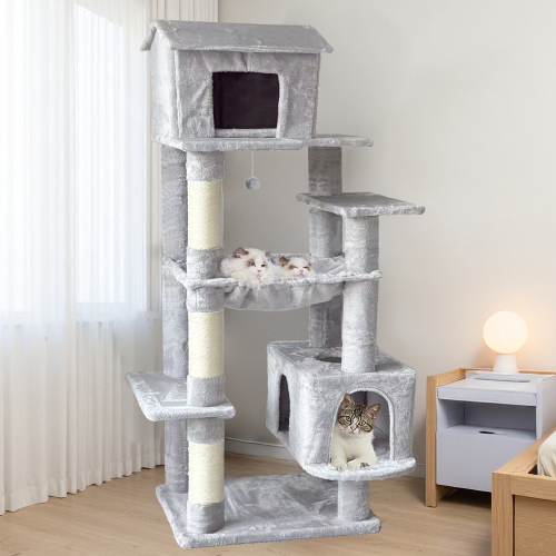 Manufacturer Custom Luxury High Quality Modern Large Light Gray Plush Cat Tree Tower for Wholesale & OEM Programs detail