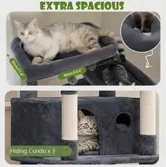 Cheap Multilevel Dark Gray Modern Wood Cat Tree Tower Platform Large Wide Base Condo for Wholesale & OEM Programs view 3
