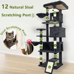 Cheap Multilevel Dark Gray Modern Wood Cat Tree Tower Platform Large Wide Base Condo for Wholesale & OEM Programs view 5